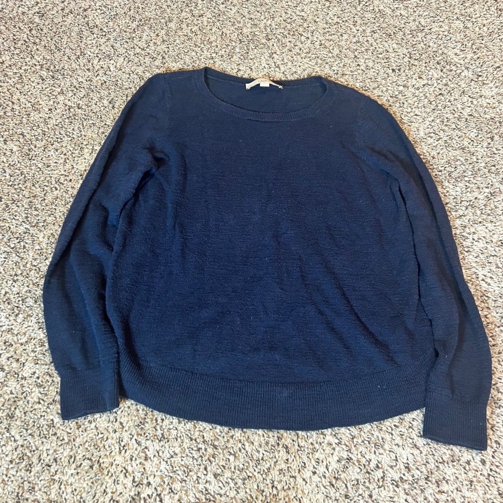 LOFT Textured Crew Neck Long Sleeve Sweater Navy Blue Women's Size‎ S